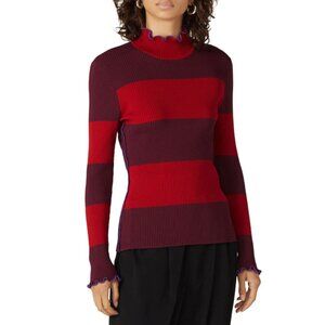 Koche Collective Ruffle Trim Striped Sweater  Red‎ Purple Size Small